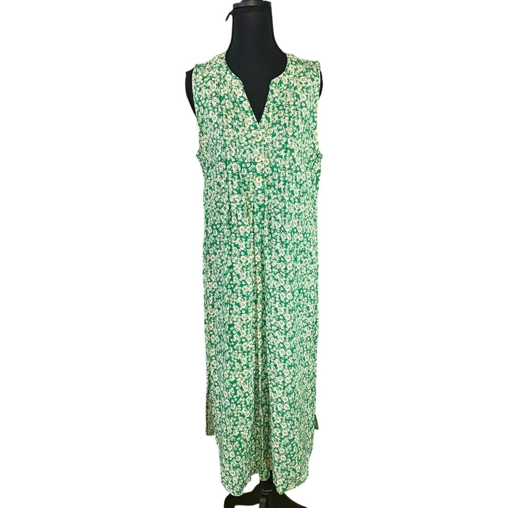 Kate & Sam Green Daisy Print Sleeveless Button Maxi Dress Size Small
